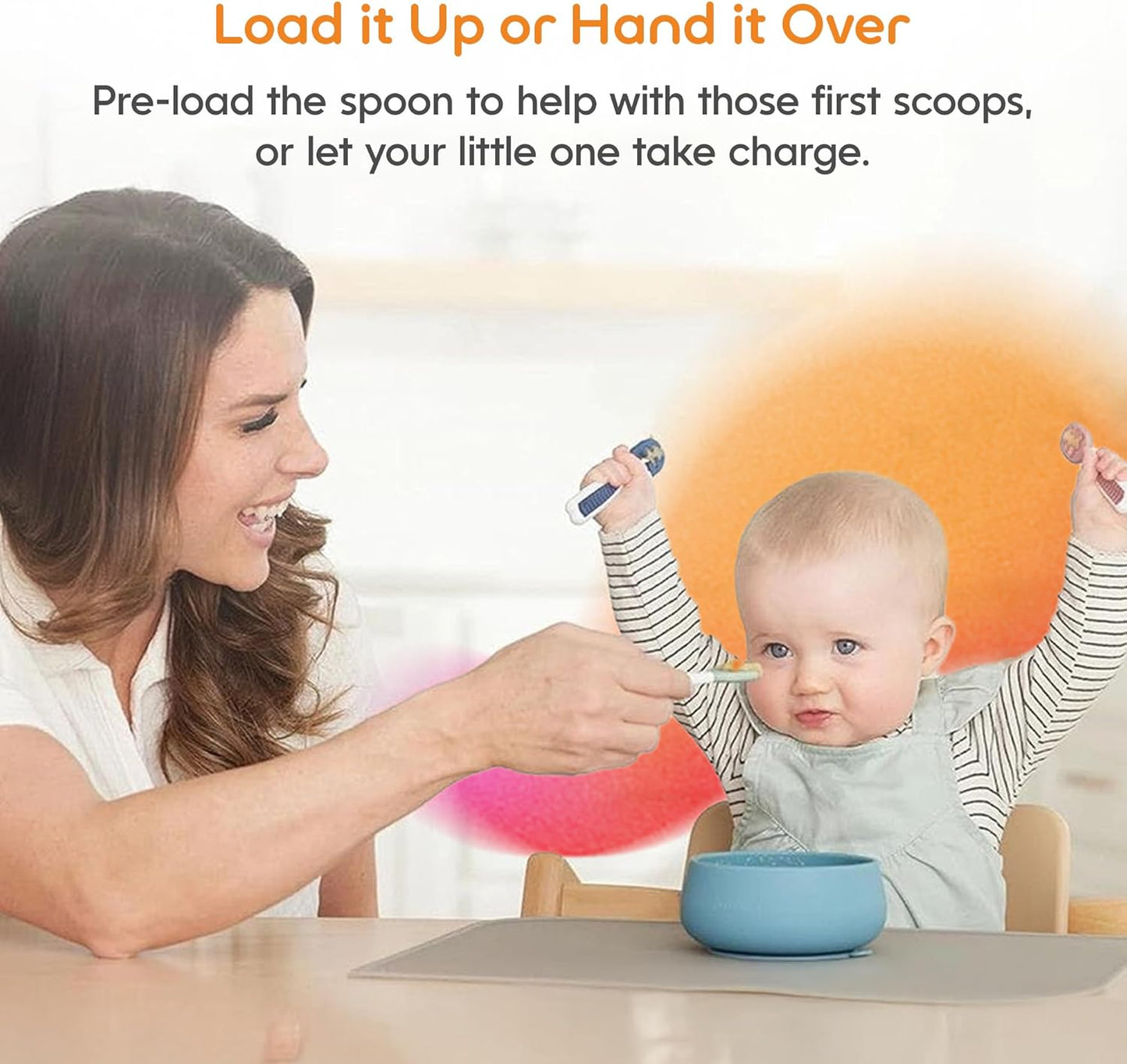 NumNum Baby Spoons Set - Silicone Self-Feeding Utensils for 6+ Months | BPA-Free, 2 Pack Red/Yellow