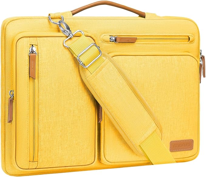 MOSISO 360 Protective Laptop Shoulder Bag,15 inch Computer Bag Compatible with MacBook Air 15 inch M5 M4 M3 M2/Pro 15, Dell XPS Plus,Side Open Messenger Bag with 4 Zipper Pockets&Handle, Yellow