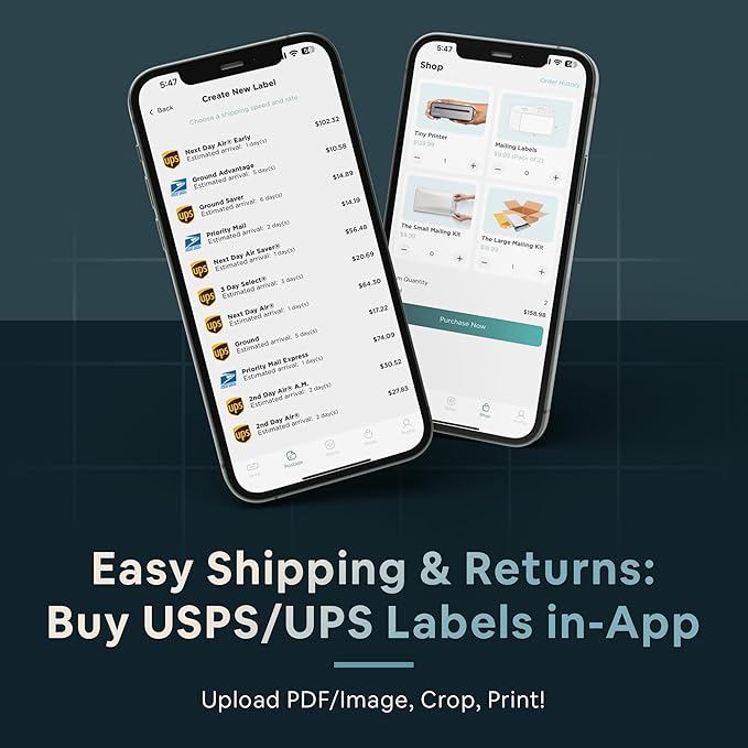 Zeturn 4x6 Thermal Shipping Label Printer - Wireless Bluetooth, Rechargeable Battery, No Ink Needed - for iPhone, Android, Home