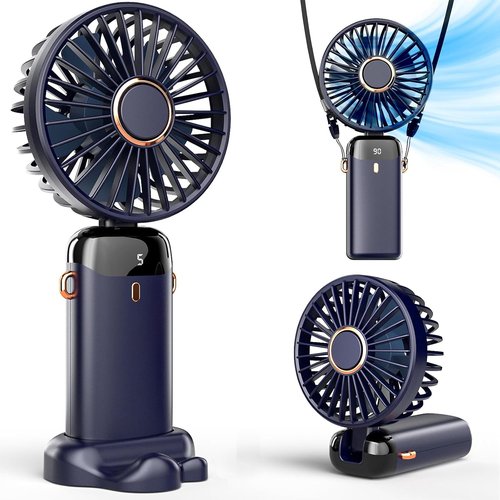 Koonie Portable Handheld Fan - Rechargeable Mini Fan with Digital Display & 5 Speeds | 8-Hour Battery Life, 90° Adjustable