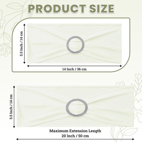 MDS Spandex Chair Sashes - Universal Fit Elastic Stretch Bands with Buckle for Weddings | Ivory - Pack of 200