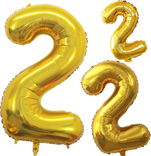 GOER Gold Foil Number 2 Balloons - Huge 42" & 32" Birthday Party Decorations (3 Pcs)