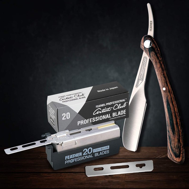 Feather Artist Club Professional Single Edge Razor Blades - Fits Any Artist Club Straight Razor - Platinum-Coated for Sharpness & Precision - Barber Supplies for Shaving & Outlining (3 Pack of 20)
