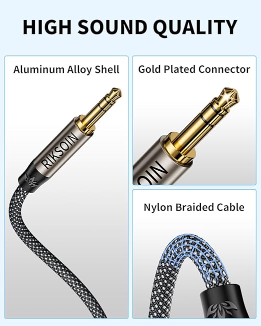 RIKSOIN Aux Cord 6.6FT/2m, New 3.5mm Audio Cable - Nylon Braided 3.5mm Male to Male AUX Cable Cord for Car, Headphones, Home Stereos, Speaker