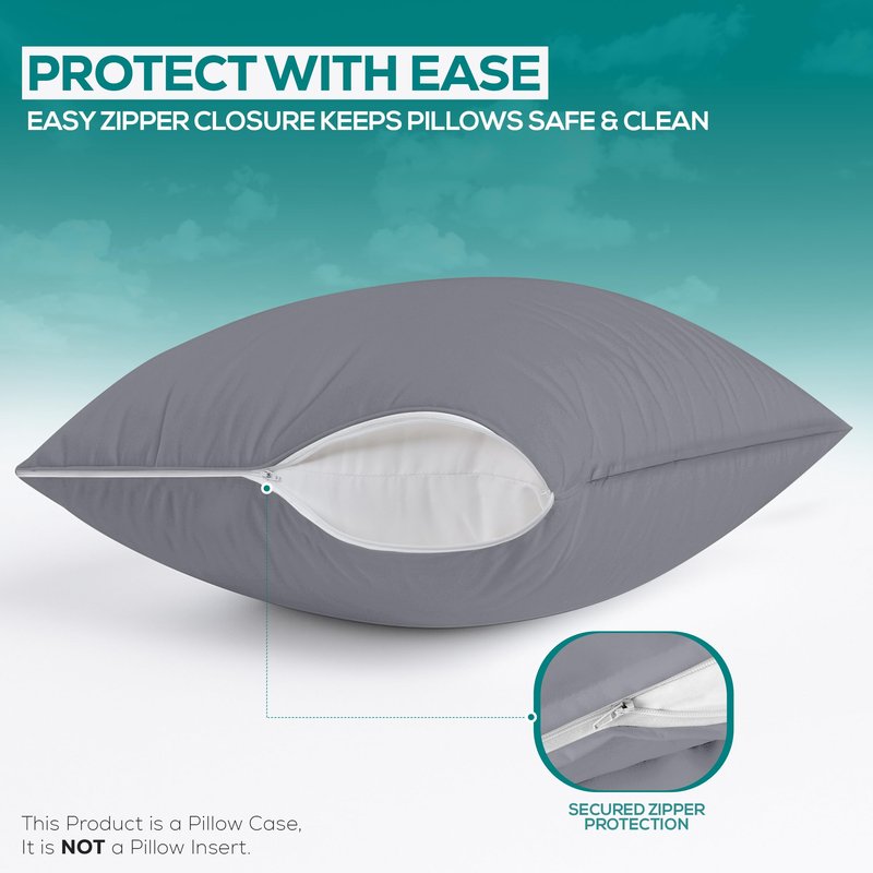 Utopia Bedding Premium 100% Waterproof Pillow Protectors with Zipper Queen Size (Set of 2), Bed Bug and Dust Mite Proof Zippered Pillow Covers, Pillow Encasement Cases, Gray