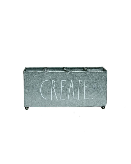 Rae Dunn Beauty Organizer - Four Sections for Cosmetic Storage - Galvanized Metal Container for Makeup Supplies, Personal Items, Jewelry - Modern Chic Design - Stylistic Décor for Bathroom Vanity