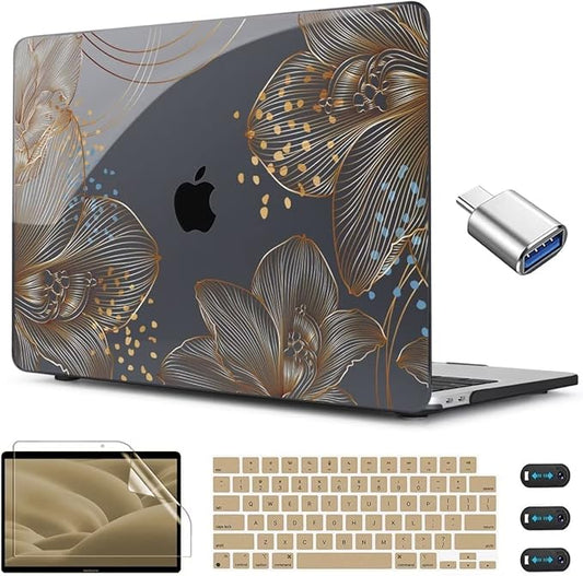 CISSOOK Gorgeous Flower Case for MacBook Air 13.6 inch M5 M4 M3 M2 2026 2025 2024 2022 Release, Hard Shell Case with Keyboard Cover +Screen Protector for MacBook Air 13 inch A3449 A3240 A3113 A2681