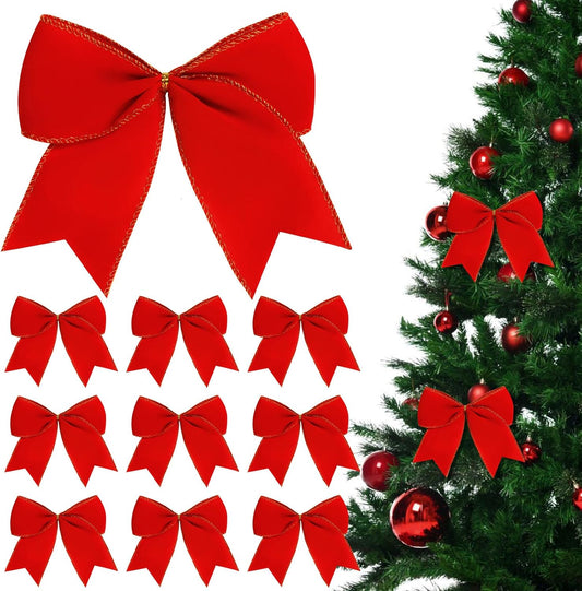 Regine Switzerland 12Pcs Red Velvet Bows - 6 Inch Christmas Tree Decorations for Holiday Decor