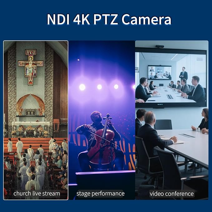 SZOOMSY 4K NDI Camera with AI Auto Tracking 21X Optical Zoom HDMI/SDI/USB 3.0/PoE/IP PTZ Camera 4K for Church Worship, Live Events, Video Conferencing (OBS, vMix, Zoom, Teams)