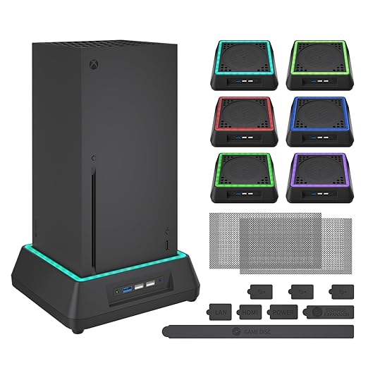Cooling Fan for Xbox Series X Mviioe Xbox Series X Cooling Stand with LED Indicator, Extra Big Turbo Fan, USB 2.0 Ports, Dust Cover Filters (Only Compatible with Xbox X)