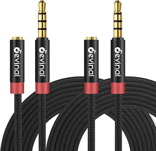 Devinal 3.5mm TRRS Headphone Extension Cable, 1/8" inch Female 4-Pole to Male Extension Cord, Mini-Jack Aux Stereo Audio Connector 10Ft/3M (2 Pack)