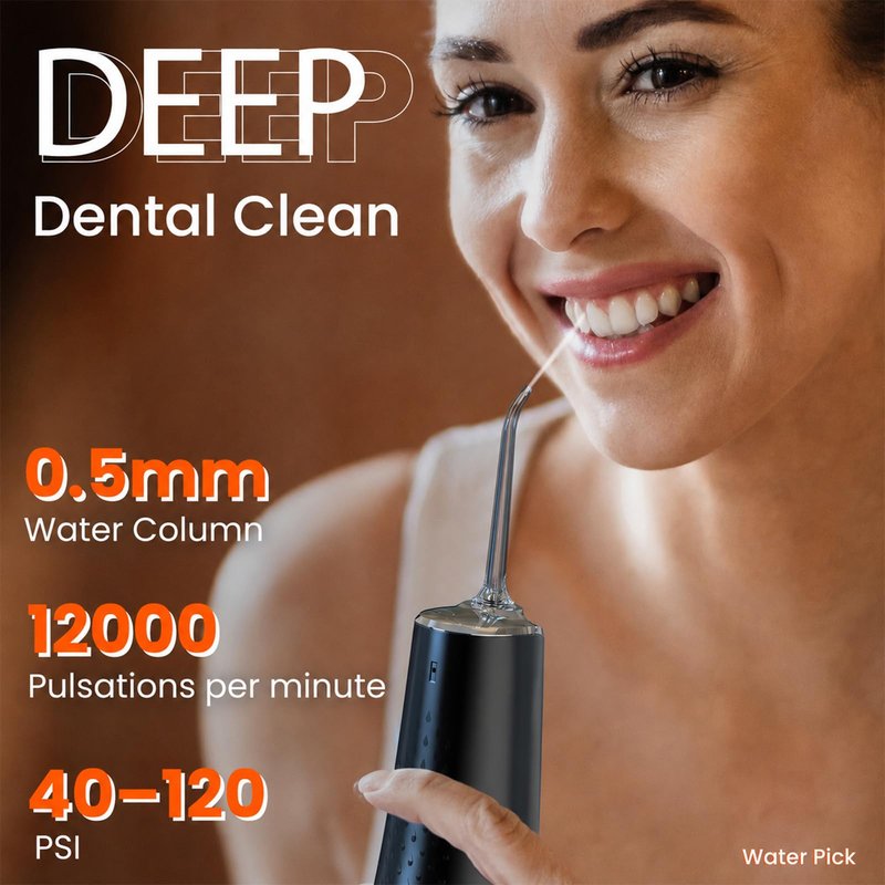 Water Dental Flosser Pick for Teeth - 300ML Portable Cordless Oral Irrigator, Rechargeable Irrigation Cleaner Professional Electric Flossing Machine for Teeth Cleaning Power Flosser Travel (Black)