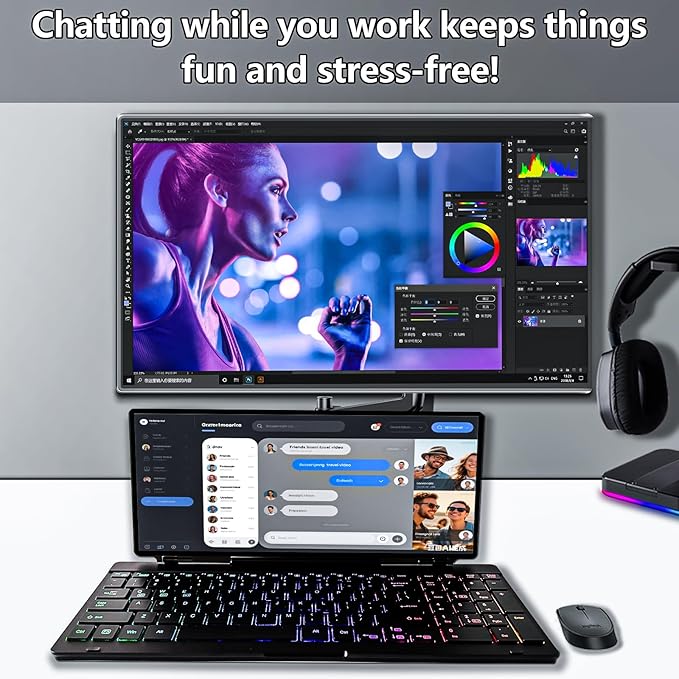 12.8" Portable Touchscreen Keyboard Monitor Stretched Bar Screen Extender with Silent Keyboard Foldable Mini RPi Display Type-C USB-A Monitor for Macbook Laptop Windows Desktop Mini PC (12.8 inch)