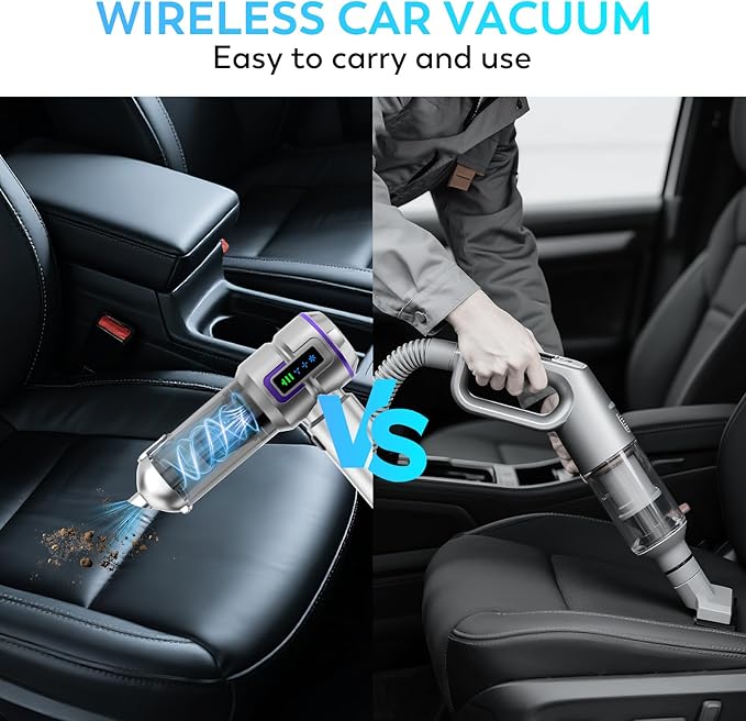 KedeeSparkle Car Vacuum Cleaner Cordless, 22000PA High Power Portable Handheld Vacuum & Compressed Air Duster, Mini Vacuum with LED Display, 3 Modes Brushless Motor for Car, Home, Office, Camping