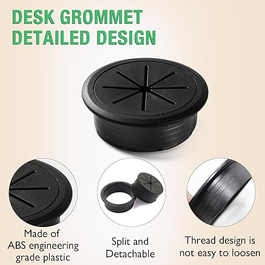 EASYEAH 2 Pcs Desk Grommet 2-3/8" / 60 mm, Desk Hole Cover for Cables Black and White, Cable Grommet ABS Plastic, Desk Hole Grommet for Home & Office Pc, Detachable Cable Cord Organizer