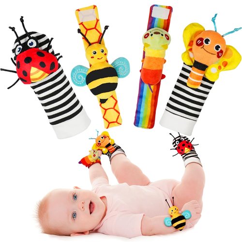 Infinno Baby Wrist Rattle Socks & Foot Finder Set - Ideal Toys for Newborns 0-12 Months | Garden Bug Series