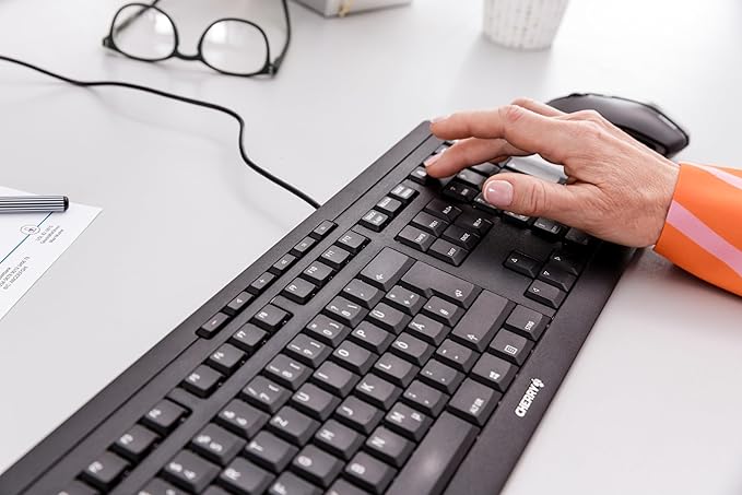 Cherry Stream Keyboard, Wired Keyboard for PC/Laptop, Whisper Quiet Silent Keys, Unique Typing Feel, Slim Design, SX Scissor Switches, USB-A, QWERTY, Black