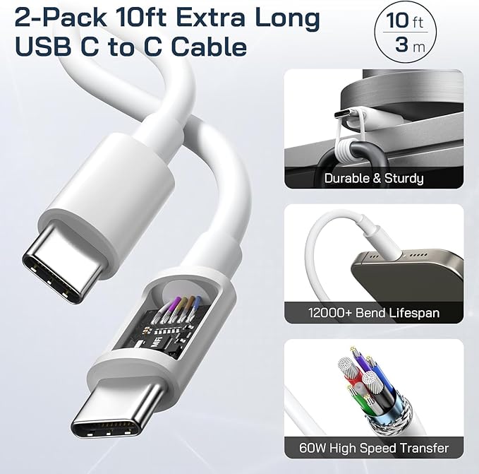 iPhone 15 Charger Fast Charging, 2Pack 10FT Long USB C to C iPhone Fast Charging Cable Cord with 20W USB C Fast Charger Block Adapter for iPhone 15/15 Pro/15 Pro Max/15 Plus, iPad 12.9/11/10.9/Air 5/4