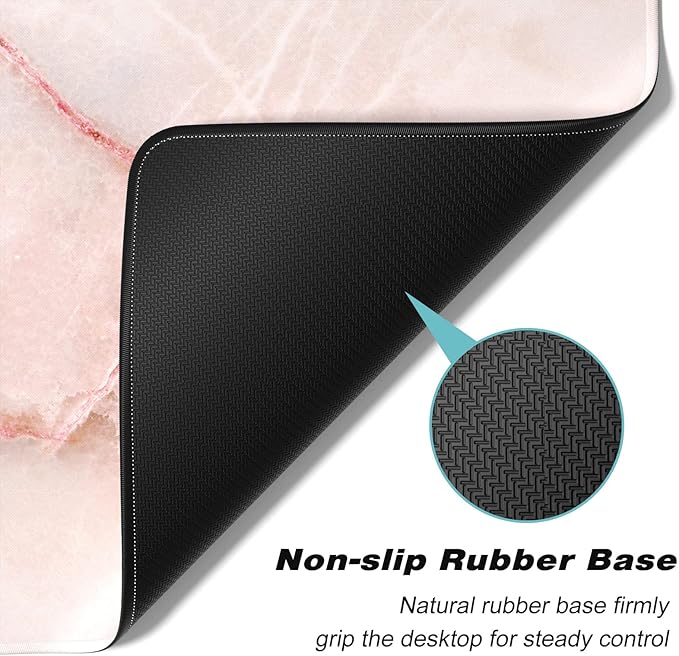 Atufsuat Extended Gaming Mouse Pad, XXL Large Mouse Mat 30 x 14 Inch, Big Computer Keyboard Mousepad, Waterproof Desk Pad with Stitched Edges and Non-Slip Base for Office Gaming, Light Pink Marble