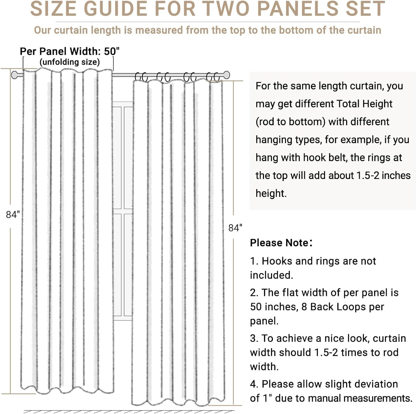 Skiennix 100% Blackout Curtains - Thermal Insulated Linen Drapes, 2 Panels Set, 50" W x 84" L, Ash Grey