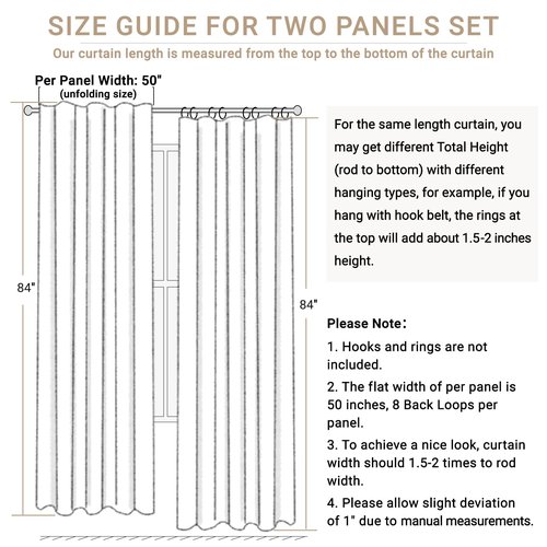 100% Blackout Shield Linen Blackout Curtains for Bedroom 84 Inches Long, Back Tab/Rod Pocket Living Room Drapes, Thermal Insulated Blackout Curtains 2 Panels Set, 50" W x 84" L, Oatmeal