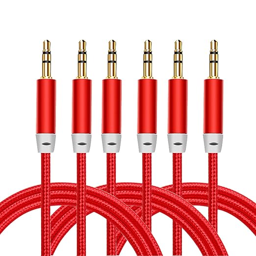 Faoyliye 3.5mm Nylon Braided Stereo Audio Cable,(3 Pack) 4.9ft/1.5m Male to Male Aux Cord Audio Cord Compatible iPhones, iPads and Other 3.5mm DC Plug Port Device (Red)