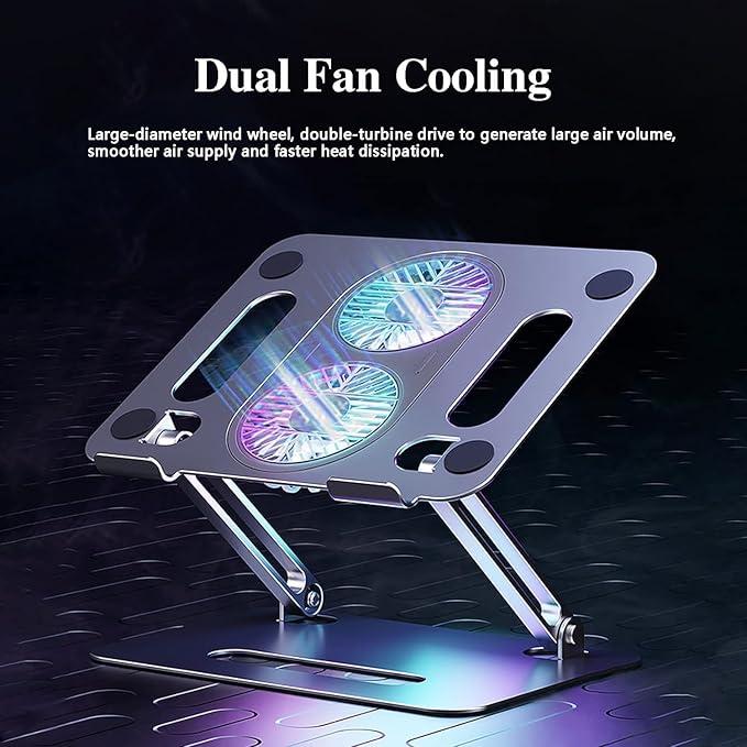 Eiyikof Aluminum Alloy Adjustable Laptop Stand Laptop Cooling Pad with Fan USB Hub Compatible with 10" to 15" Inches Notebook Computer-Grey