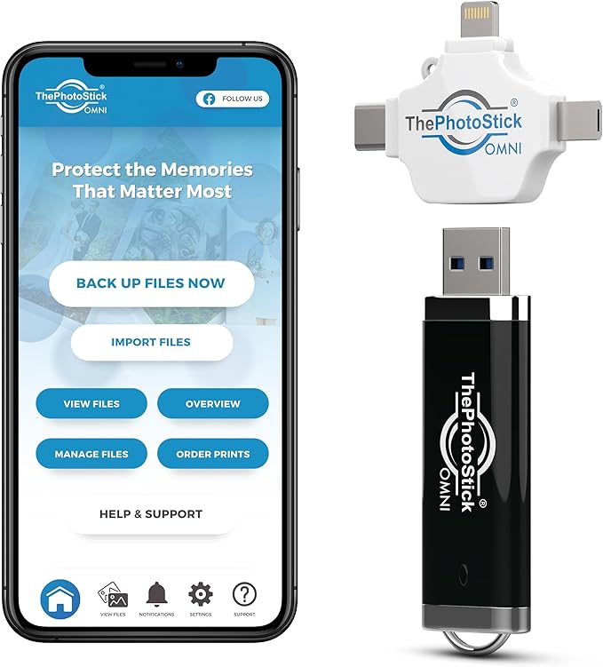 ThePhotoStick® Omni 128GB USB Flash Drive & Memory Stick – Automatic Photo & Video Backup for iPhone, Android, Mac & PC – Multiport Connection to Easily Store & Transfer Files