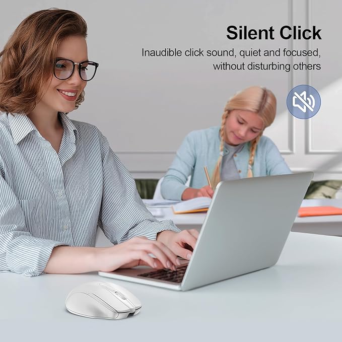 TECKNET Wireless Mouse Rechargeable, 2.4G USB-A Silent Mouse, Quiet Click, 6 Adjustable 4800 DPI, Cordless Computer Mice, Ergonomic Mice for Laptop, 6 Buttons for Chromebook, Ergo Grip - White