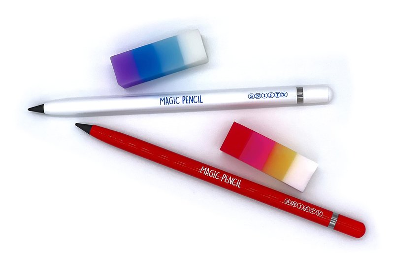 SNIFTY Magic Pencil - Compressed graphite tip equals 100 pencils - red barrel + matching chunky eraser