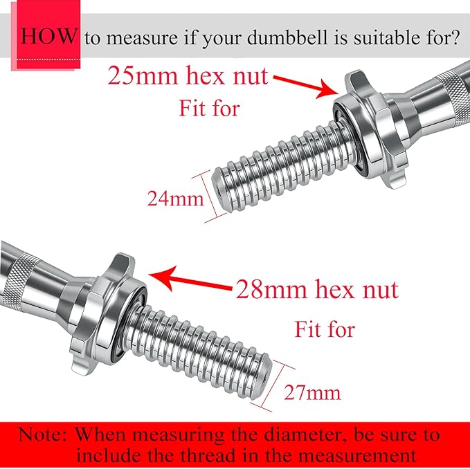 Lamoutor 2Pcs Anti-Slip Hex Nut Collar Screw for Barbell Dumbbell Weight Lifting 25mm+28mm