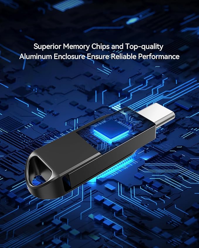 Orlian 64GB USB C Flash Drive Dual USB 3.0 Thumb Drive Type-C & USB-A up to 110MB/S Metal UDP Waterproof Swivel Design Memory Stick for Phone Android Tablet iPhone 15/16/17 Computer PC and More Black