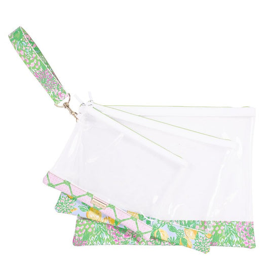 Lilly Pulitzer Small Makeup Bags, Cosmetic Zipper Pouches for Travel and Purse, Set of 3, Lime Feeling Good