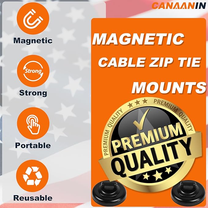 CANAANIN Magnet Zip Tie Mount Clips Magnetic Zip Ties Mount Base Holder Strong Wire Cable Holder Mount Wire Clips Management for Home Office Marine Electrical Wiring (D19 5 Pcs)