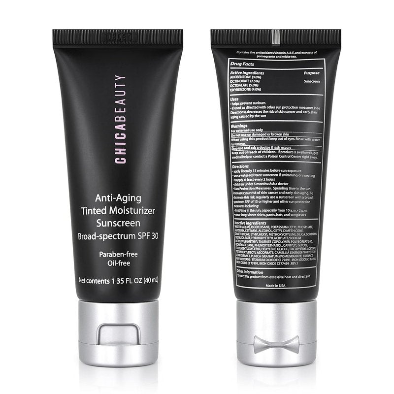 CHICA BEAUTY 3 in 1 Tinted Face Moisturizer with Anti-Aging Antioxidants, Vitamin A&E - SPF 30 Sunscreen with UVA/UVB Protection - Oil Free, Vegan, Cruelty & Paraben Free, For All Skin Types - (Light)