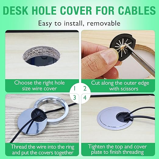 EASYEAH 1 Pcs Desk Grommet 3-1/8" / 80 mm, Desk Cord Hole Cover, Cable Grommet Metal Zinc Alloy Materilal, Desk Hole Grommet for Home & Office Pc, Detachable Cable Cord Organizer-Matte Silver