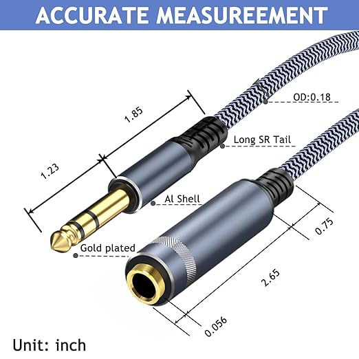 TAISUSAN 1/4" Male to Female Stereo Headphone Guitar Cable - 20ft Quarter Inch Extension