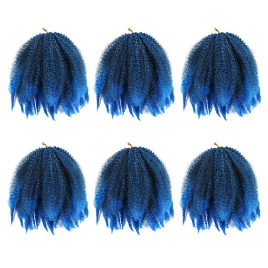 Marley Braiding Hair - 8-Inch Short Afro Kinky Twist Crochet Braids | Ombre Synthetic Fiber Extensions (1B-Blue)