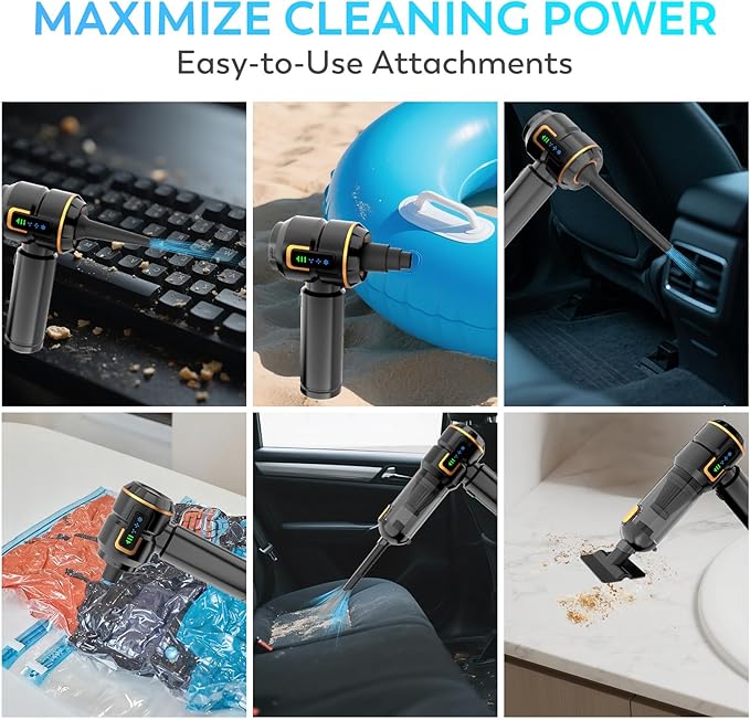 KedeeSparkle Car Vacuum Cleaner Cordless, 22000PA High Power Portable Handheld Vacuum & Compressed Air Duster, Mini Vacuum with LED Display, 3 Modes Brushless Motor for Car, Home, Office, Camping