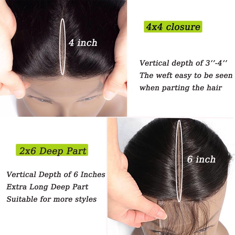 2x6 Deep Wave Closure Brazilian 100% Unprocessed Human Virgin Hair Deep Wave Hd 2x6 Lace Closure Natural Hairline With Baby Hair Wet And Wavy Color Black 16 Inch