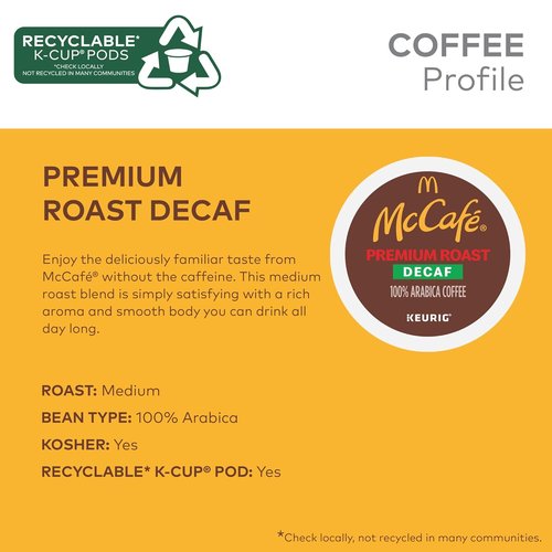 McCafe Premium Roast Decaf Coffee - Single Serve K-Cup Pods, 96 Count for Smooth Flavor