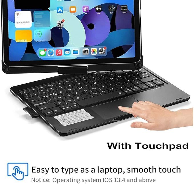 360° Rotatable Keyboard Case for iPad Air 13-inch (M4/M3/M2, 2026/2025/2024)/Pro 12.9 (6th/5th/4th/3rd Gen) with TouchPad, Flip Smart Case with Backlits Trackpad Keyboard, Black