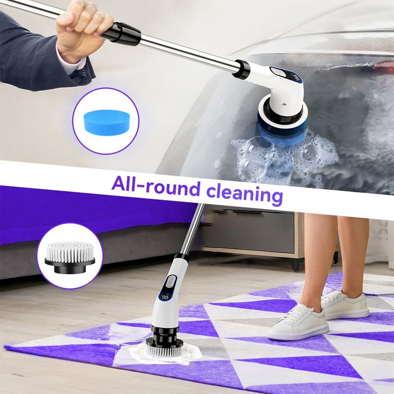 848 Store Electric Spin Scrubber Cordless – Powerful Bathroom Cleaning Brush with Long Handle, 2 Speeds, 3000mAh Rechargeable, 7 Brush Heads, Wall Hanger & Crevice Tools – Shower, Tub & Tile Cleaner