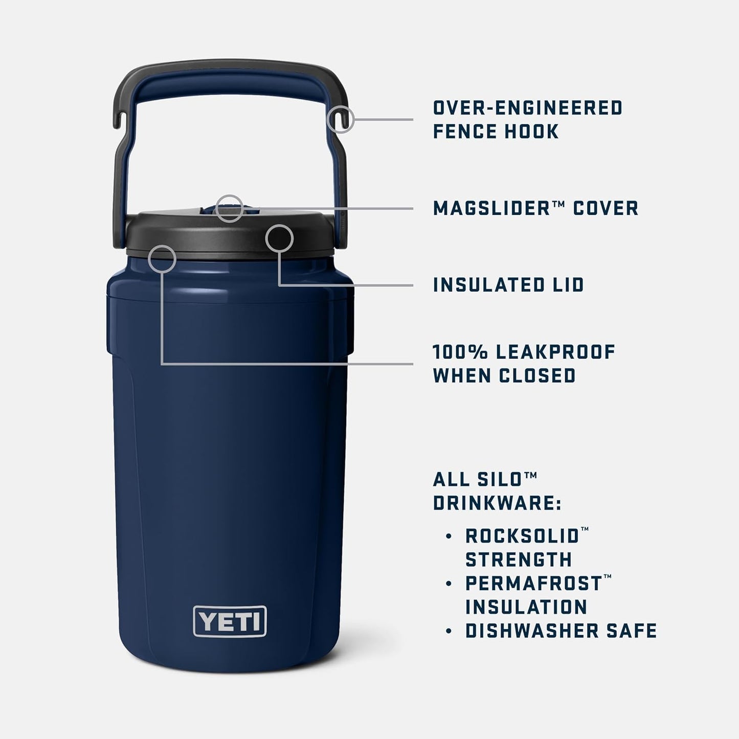 YETI Silo Half Gallon Insulated Water Jug - Leakproof Sports Bottle with Straw Cap & Fence Hook - Ice-Cold Drinks, Royal Blue