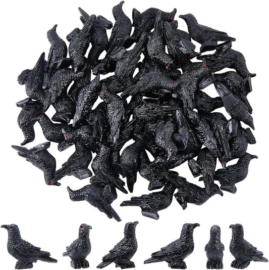 Skiennix 50Pcs Mini Black Resin Crows - Gothic Halloween Decorations for Home & Garden