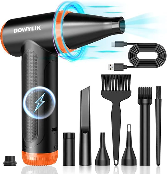 DOWYLIK Compressed Air Duster - 150000RPM Brushless Motor, Mini Air Blower for PC Cleaning Kit, Canned Air Duster for Computers, Rechargeable & Portable Compressed Air for Electronics