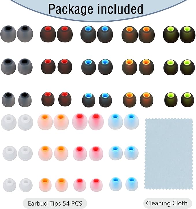 MMYQXI 54 PCS Silicone Replacement Earbud Tips Earbud Cap Eartips Fit for in-Ear Earbuds(Inner Hole 3.8mm -5.1mm) Headphones Earbud Rubber Tips S M L