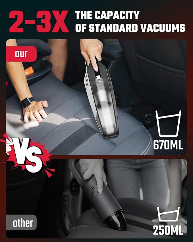 Evekas Handheld Vacuum Cordless, 9000PA Strong Suction, 2 Suction Modes, Fast Type-C Charging, Lightweight, Portable Car Vacuum Cleaner for Home Pet Office.