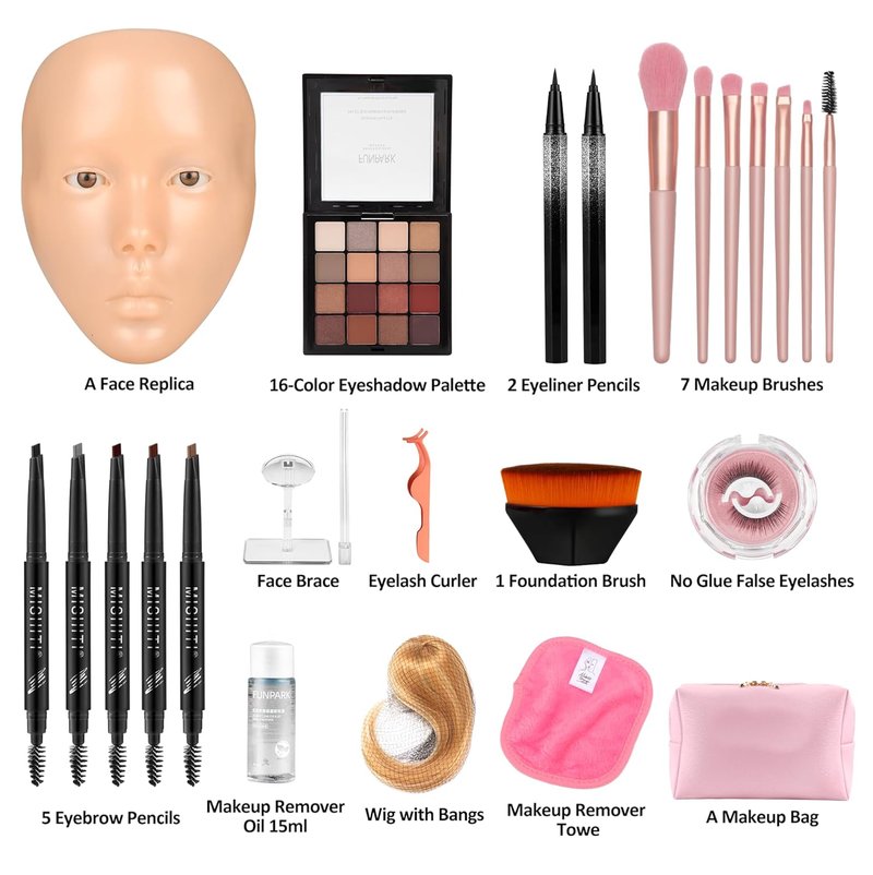 Silicone Makeup Practice Face - Realistic Reusable Mannequin Head with Full Kit, Wigs & Lashes for Beginners | Ideal for Kids & Beauty Students