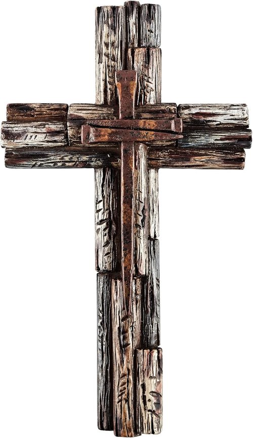 Eagrafts Rustic Wood-Like Resin Wall Cross - Decorative Home Wall Art with Faux Iron Nails